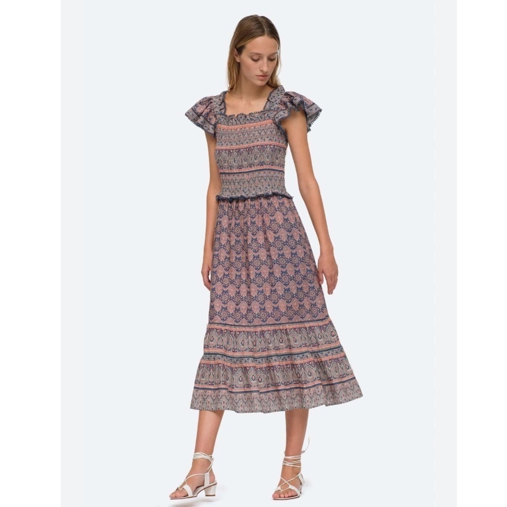 Sea New York Dress Parker Smocked Flutter Sleeve Midi in Lilac Floral Print - Picture 2 of 6